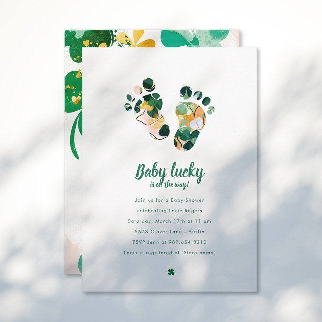 Whimsical Irish Lucky Green Shamrock Baby Shower Invitation (Creator Uploaded)