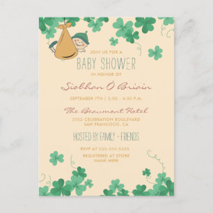 Whimsical Irish Themed Shamrock Baby Shower Invitation Postcard