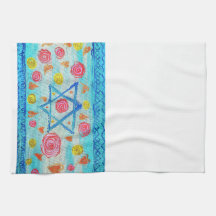 Whimsical Israeli flag towel with flowers & hearts