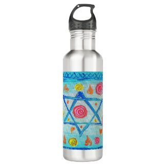 Whimsical Israeli flag with flowers & hearts 710 Ml Water Bottle
