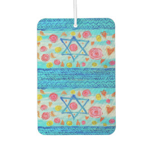 Whimsical Israeli flag with flowers & hearts Car Air Freshener