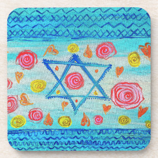 Whimsical Israeli flag with flowers & hearts Coaster