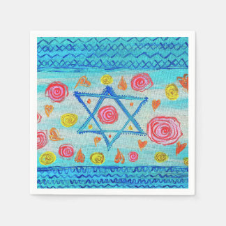 Whimsical Israeli flag with flowers & hearts Napkin