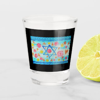 Whimsical Israeli flag with flowers & hearts Shot Glass