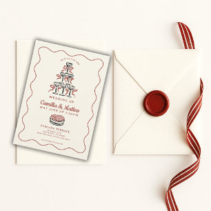 Whimsical Italian Doodle Illustration Wedding Invitation