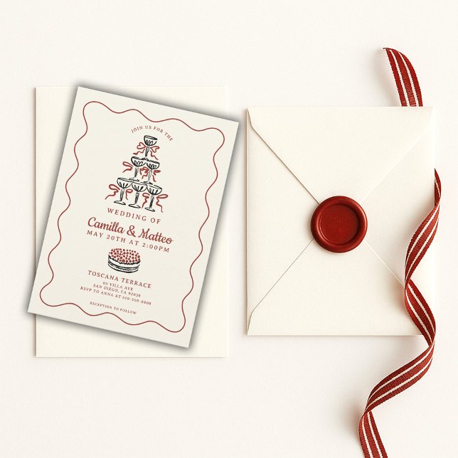 Whimsical Italian Doodle Illustration Wedding Invitation (Creator Uploaded)