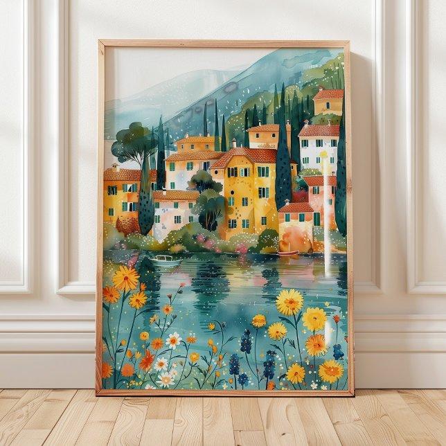 Whimsical Italian Lakeside Village Art Print (Creator Uploaded)