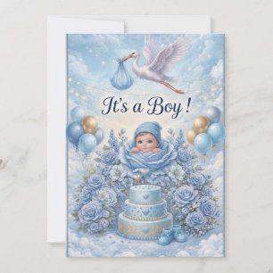 Whimsical It's a Boy Stork Baby Shower Invitation