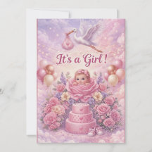 Whimsical It's a Girl Stork Baby Shower