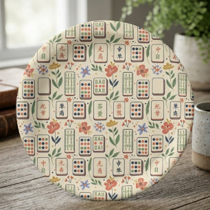 Whimsical Ivory Botanical Watercolor Mahjong Paper Plate
