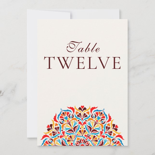 Whimsical Ivory Floral Border Wedding Table Number (Front)