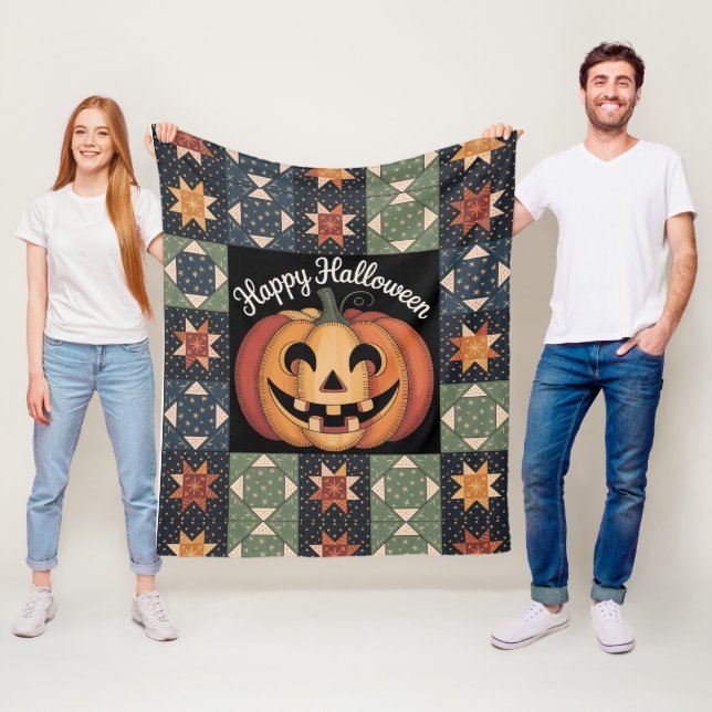 Whimsical Jack-O'-Lantern Quilt Blanket  Cosy (In Situ)