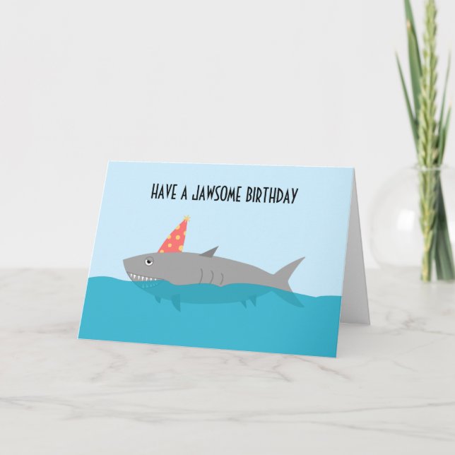 Whimsical Jawsome Shark Pun Birthday Celebration C Card (Front)
