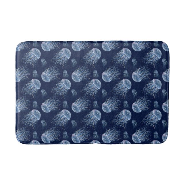 Whimsical jellyfish hand painted art bath mat (Front)