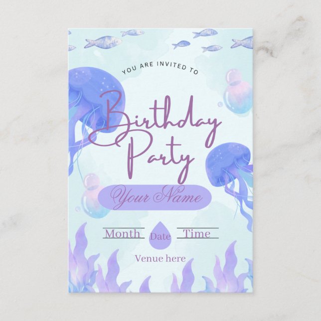 Whimsical Jellyfish Underwater Birthday Invitation (Front)