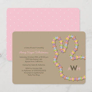 Whimsical Jigsaw Bunny Girl Baby Shower Invite