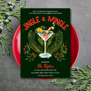 Whimsical Jingle & Mingle Christmas Cocktail Party Invitation