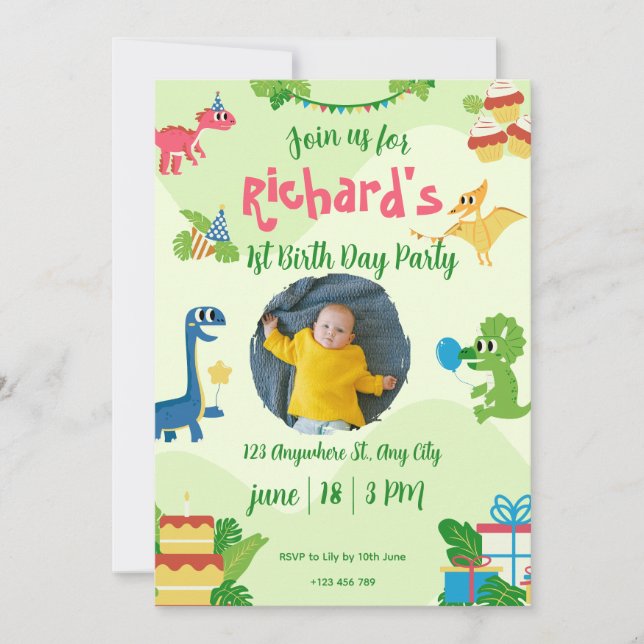 Whimsical Jungle Animals 1st Birthday Invitation (Front)