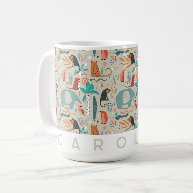 Whimsical Jungle Animals Mug | Personalised Kids  (Front Left)