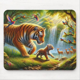 Whimsical Jungle Paradise Painting Mouse Pad