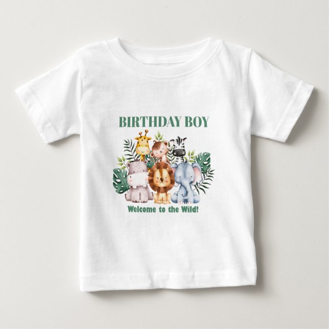 Whimsical Jungle Safari Animal Birthday Baby T-Shirt (Front)