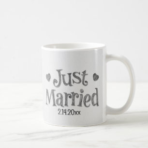 WHIMSICAL Just Married Hearts Wedding Date Coffee Mug