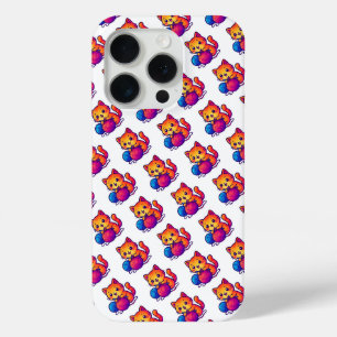 Whimsical Kawaii Cat Knitting Scene with Oversized iPhone 15 Pro Case