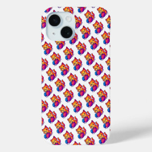 Whimsical Kawaii Cat Knitting Scene with Oversized iPhone 15 Case