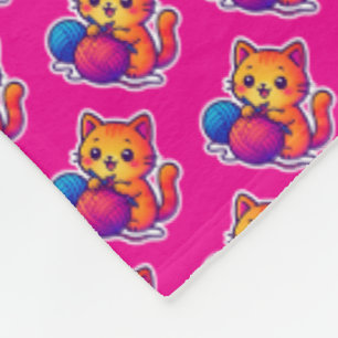 Whimsical Kawaii Cat Knitting Scene with Oversized Fleece Blanket
