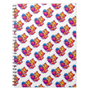 Whimsical Kawaii Cat Knitting Scene with Oversized Notebook