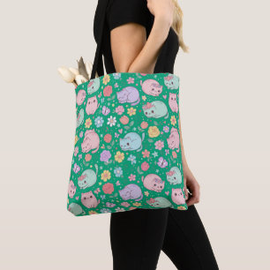 Whimsical Kawaii Pastel Cat and Floral Seamless Tote Bag