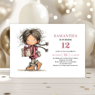 Whimsical Kids Birthday Invite Dusty Pink Digital 