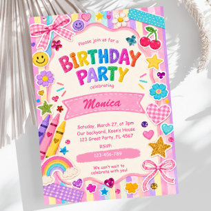 Whimsical Kids Colourful Rainbow Craft Birthday Invitation