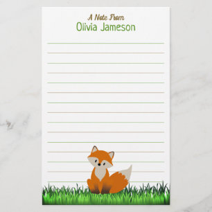 Whimsical Kid's Name FOX Lined Stationery