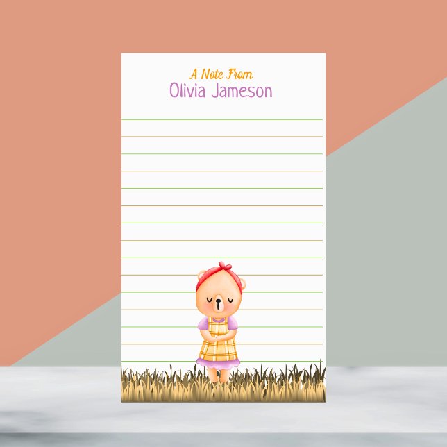 Whimsical Kid's Name Prairie Bear Lined Stationery (Whimsical Kid's Name Prairie Bear Lined Stationery)