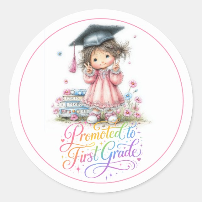 Whimsical Kindergarten Graduation Celebration  Classic Round Sticker (Front)