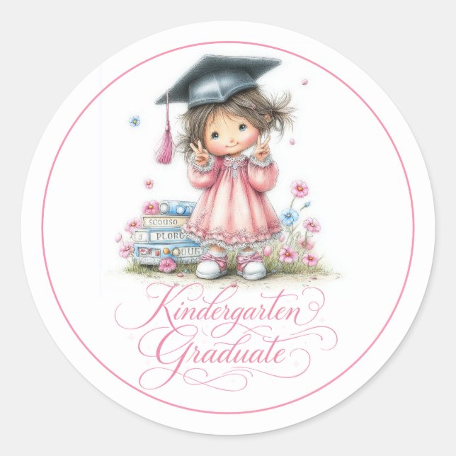Whimsical Kindergarten Graduation Celebration  Classic Round Sticker (Front)