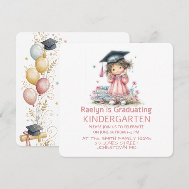 Whimsical Kindergarten Graduation Celebration  Invitation (Front/Back)