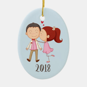 Whimsical Kissing Couple Keepsake Year Ceramic Tree Decoration