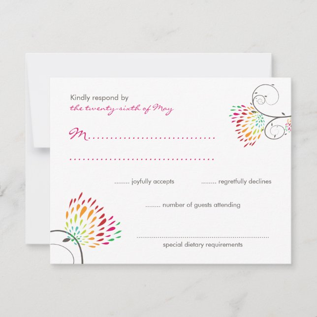 Whimsical Kissing Summer Love Birds Wedding RSVP Card (Front)