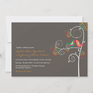 Whimsical Kissing Summer Love Birds Wedding RSVP Invitation
