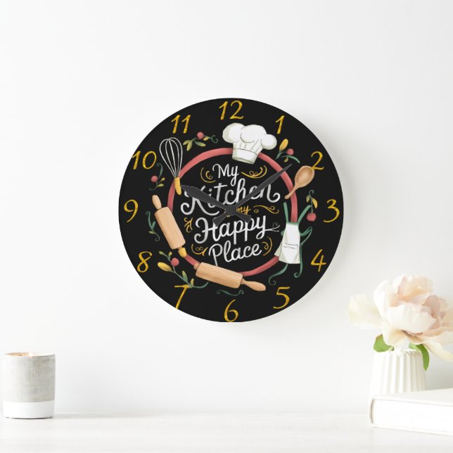 Whimsical Kitchen Haven Embroidery Design Large Clock (Home)