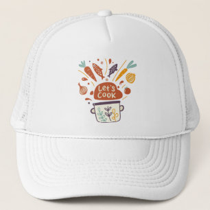Whimsical Kitchen Scene with “Let’s Cook” Text – Trucker Hat