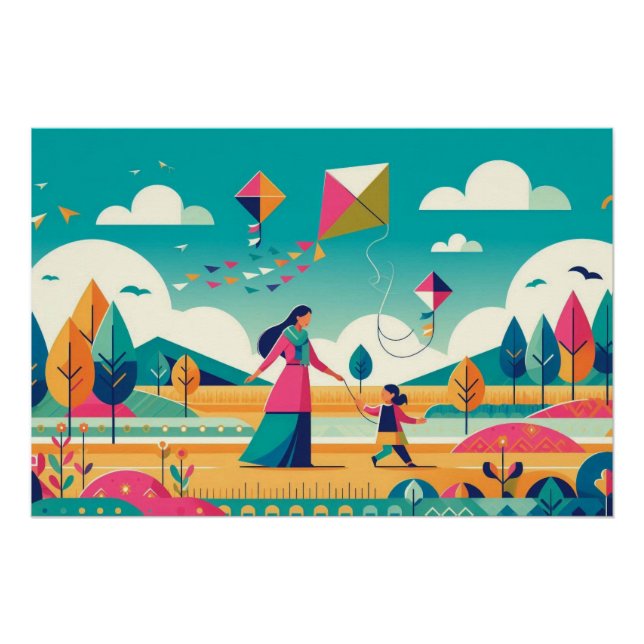 Whimsical Kite Adventure: Mother and Child's Colou Poster (Front)
