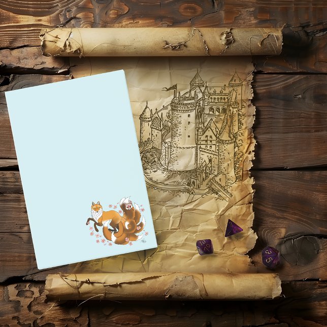 Whimsical Kitsune Fox Blue Cherry Blossoms Fantasy Post-it Notes (Creator Uploaded)