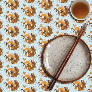 Whimsical Kitsune Fox Blue Cherry Blossoms Fantasy Tablecloth