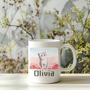 WHIMSICAL Kitten Personalised Girl Name Pink Mug