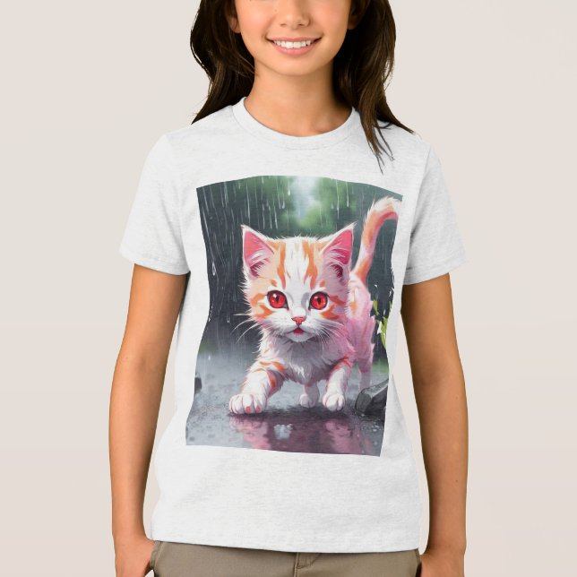 Whimsical Kitten Rain Run Premium Unisex Youth Tee (Front)