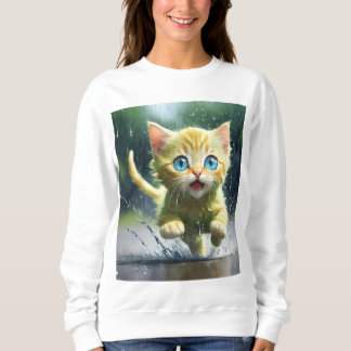 Whimsical Kitten Rain Run Women's Basic Sweatshirt