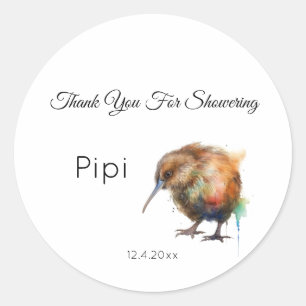 Whimsical Kiwi Bird Baby Shower Sweet Pipi Classic Round Sticker